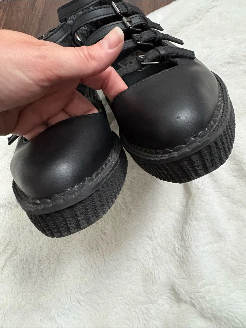 T.U.K. TUKskin Strap Pointed Mary Jane Creeper Black Women US 9